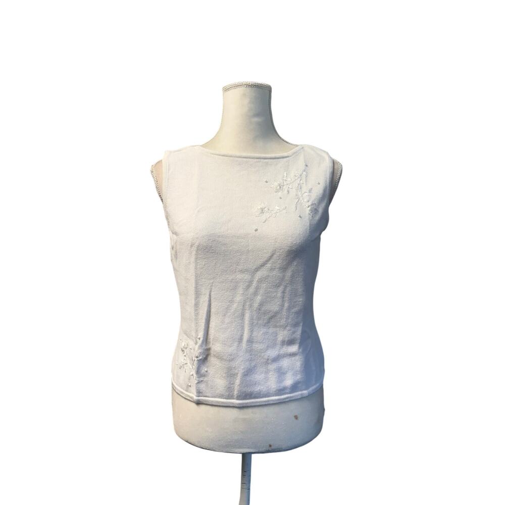 Jason Maxwell off white Knit Pearl Embroidered women Blouse sz L ramie